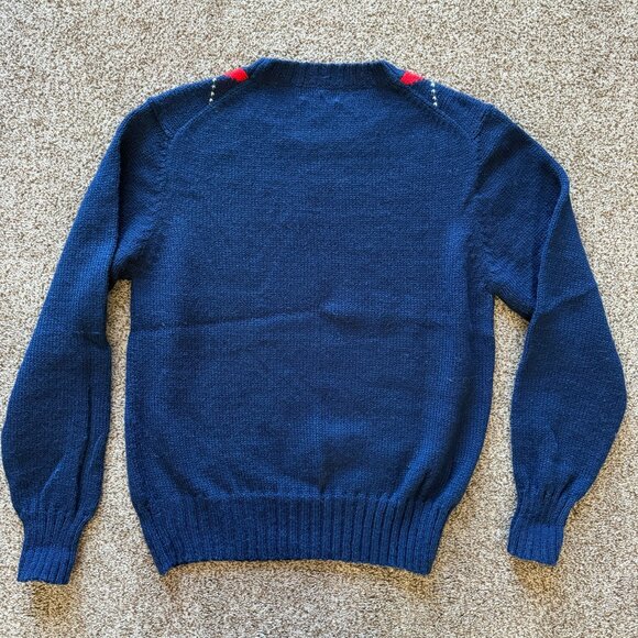 Vintage 80s Preppy Argyle Diamond Knit Sweater Blue Large - Picture 6 of 6